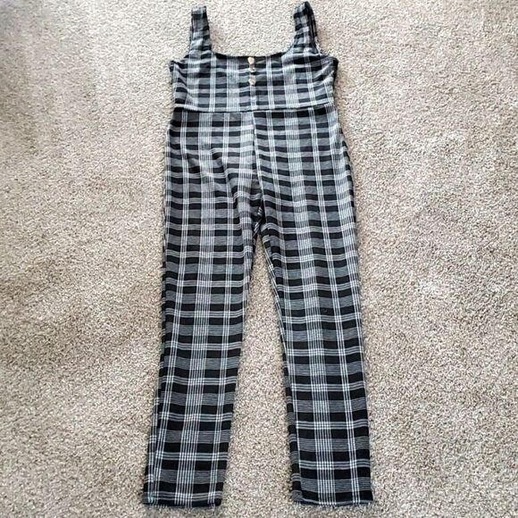 HALEY & June pant jumpsuit. Black and white plaid. Size XL. Preppy Style - Picture 1 of 7